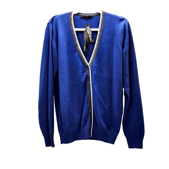 Cardigan Sweater by Pierri New York, Blue Cardigan with Bling Trim, Med - Picture 10 of 10